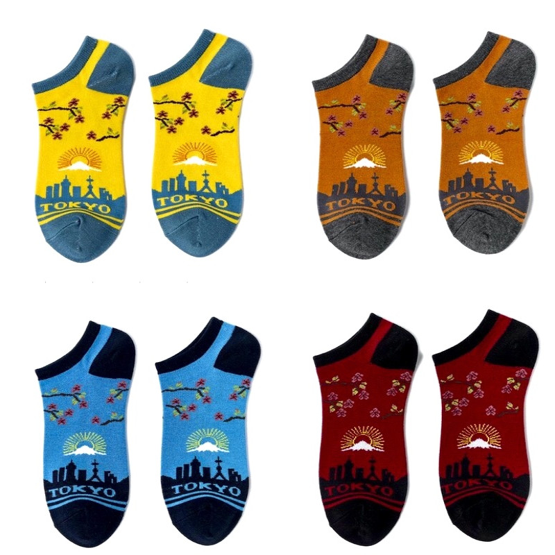 Men’s EU 39 - 43 Anti odor Bamboo Summer Ankle Socks Tokyo design Soft breathable Set of 4 Pairs